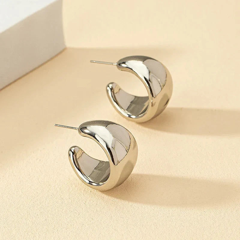 Gold Round Chunky Earrings for Woman