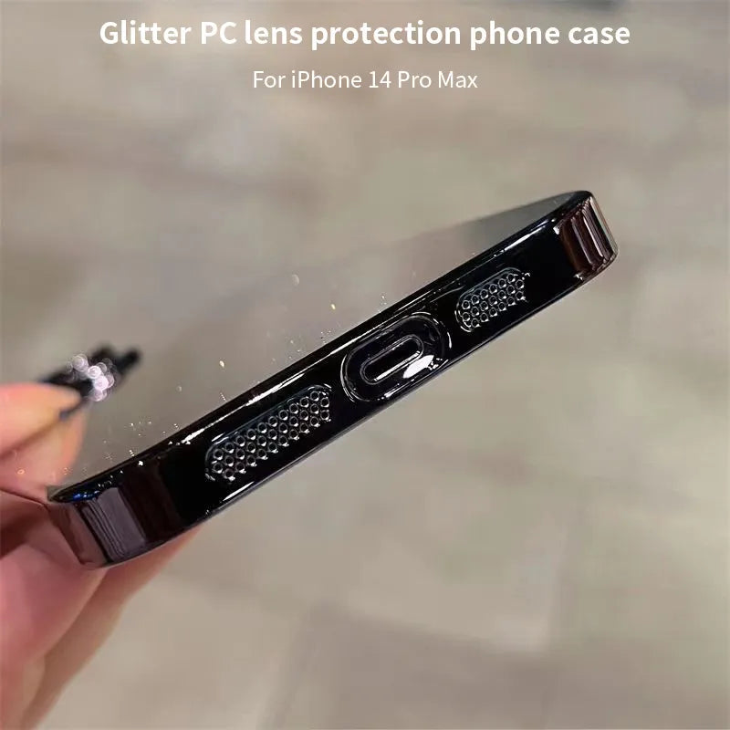 Custodia protettiva di lusso con glitter galvanizzati per iPhone 11 15 12 13 14 Pro Max, trasparente, antiurto