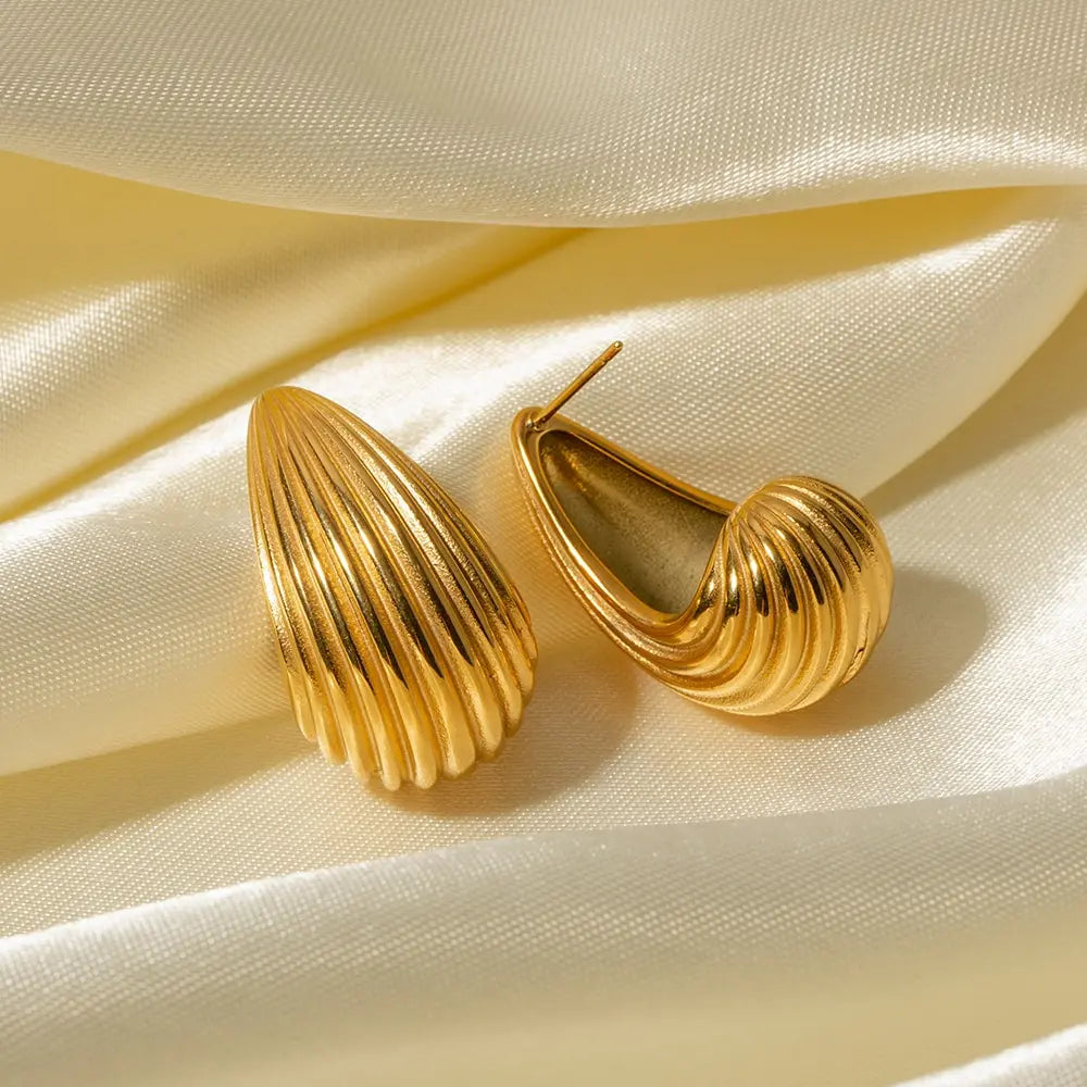 Stainless Steel Stripe Half Empty Earrings for Women