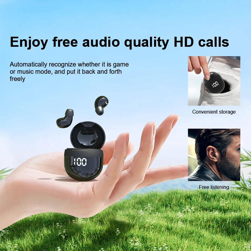 Cuffie auricolari invisibili Bluetooth 5.3 con riduzione del rumore del microfono