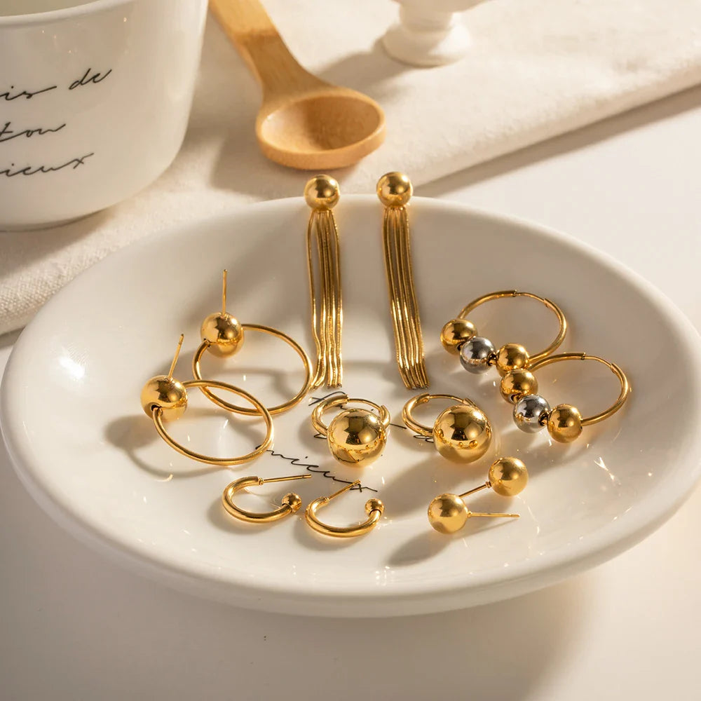 Minimalist Stainless Steel Ball Drop Earrings Set For Women