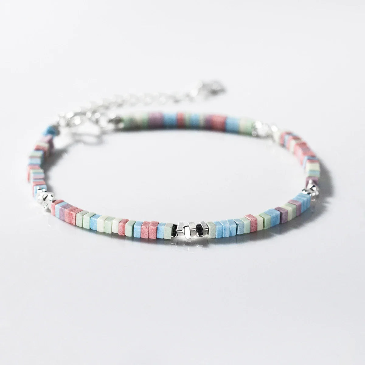 925 Sterling Silber Punk Bunte Quadratische Kette Armband Regenbogen Colo