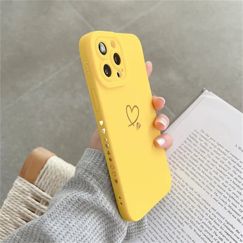 Custodia in silicone color caramella Ottwn per iPhone 14 Pro Max 11 12 13 Pro X XR XS Max 7 8 Plus con cornice a forma di cuore e copertina morbida