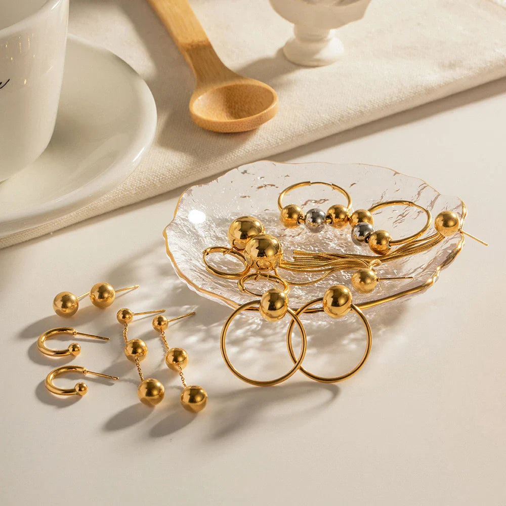 Minimalist Stainless Steel Ball Drop Earrings Set For Women