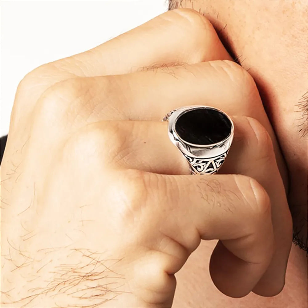 Nero Oval Signet Ring Europe Style Fine Jewelry For Women Men Summer Brand New Vintage 925 Sterling Silver Gift