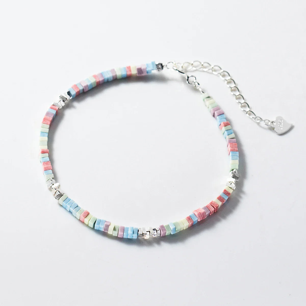 925 Sterling Silber Punk Bunte Quadratische Kette Armband Regenbogen Colo