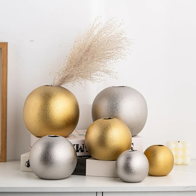 CAPIRON Golden Sliver Frosted Ceramic Ball Vase Luxus Wohnzimmer Tisch Haus Dekoration Zubehör Nordische Moderne Ästhetik