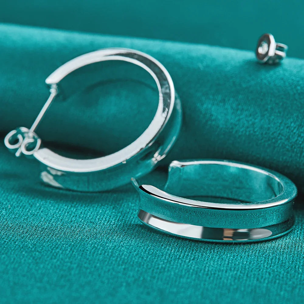 Orecchini da 23 mm lisci in argento sterling 925 da donna, orecchini a cerchio, regalo per Natale, festa, matrimonio, gioielli di moda più venduti