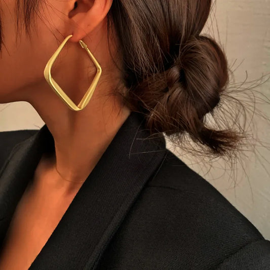 Gold Big Square Hoop Earrings for Women