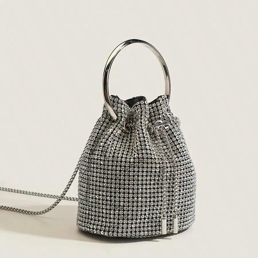 Shiny Crystal Clutch purse bucket Shoulder bag rhinestone Handmade purses and handbags luxury Designer Evening clutch Bag Purse