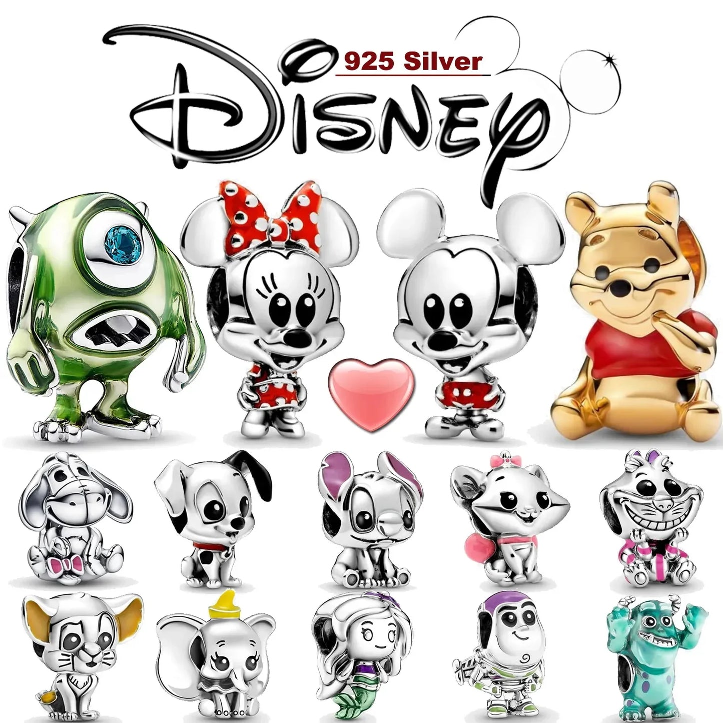 Disney Charms Silver 925 Winnie the Pooh, Dumbo, Monster & other Characters Fits for Pandora Bracelet