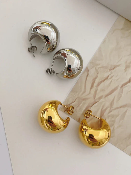 Golden & Silver Moon Earrings Semi-Circle Thick C-Shaped for Women