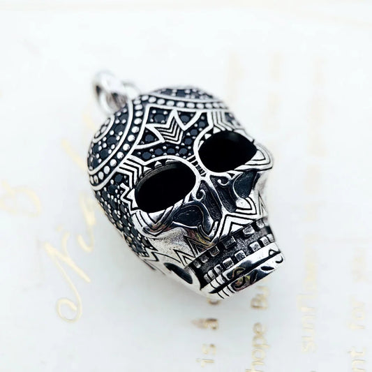 Anhänger Totenkopf Maori Mode Ethno Punk Schmuck Europa 925 Sterling Silber Geschenk für Frau &amp; Mann
