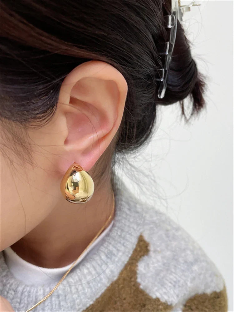Golden & Silver Moon Earrings Semi-Circle Thick C-Shaped for Women
