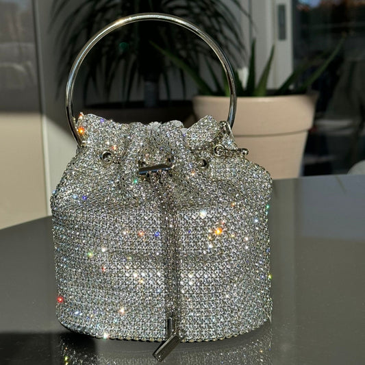 Luxuriöse Strass-Handtasche mit rundem Griff für Damen