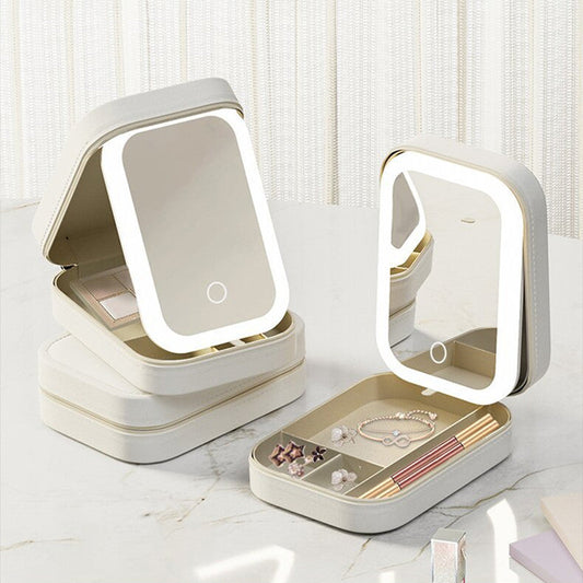 Aufbewahrungsbox für Schmuck und Make-up mit Touch-LED-Lichtspiegel