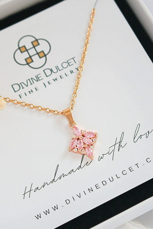 24 Karat rosa Zirkonia zierliche Anhänger Halskette