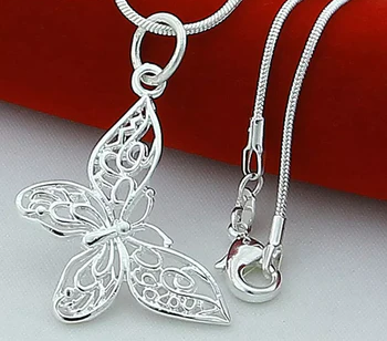 Collana in argento sterling 925 con ciondolo a farfalla, catena a serpente da 18/20/22/24/28/30 pollici, per gioielli da donna, per matrimonio e fidanzamento.