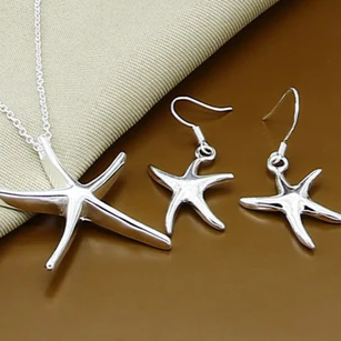 Orecchini in argento sterling 925 con stella marina, collana e set per donna, gioielli alla moda per matrimoni, fidanzamenti e feste