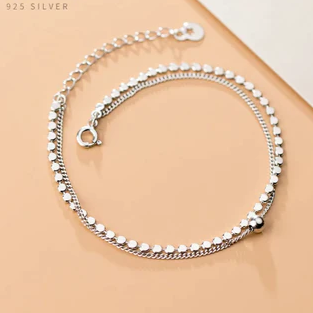 Bracciale in argento sterling 925 con catena semplice a doppio strato, gioielleria raffinata