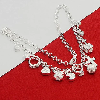 Collana in argento sterling 925 con croce, cuore, luna, pallina, ciondoli multipli, catena per donna, gioielli di moda per matrimonio