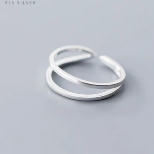 Anello a doppio cerchio con linea geometrica per donna, in argento Sterling 925 autentico