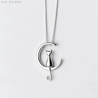 Collana Luna e Gatto in Argento Sterling 925, Gioielli di Moda