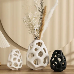 CAPIRON Aushöhlen Keramikvase Weiß Nero Nordische Klassische Ästhetik Büro Zuhause Wohnzimmer Innendekoration Zubehör