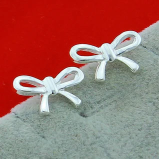 Orecchini a bottone con fiocco in argento sterling 925 per donna, gioielli da sposa, fidanzamento, festa, moda