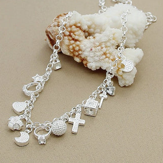 Collana in argento sterling 925 con croce, cuore, luna, pallina, ciondoli multipli, catena per donna, gioielli di moda per matrimonio