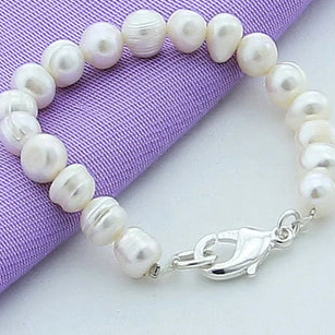 Bracciale con perle bianche naturali da 8 mm, fibbia in argento sterling 925, per donna, ciondolo, gioielli da matrimonio, fidanzamento e festa alla moda