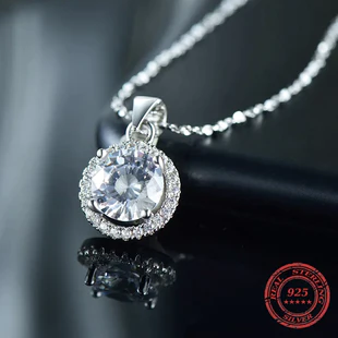 Collana di lusso in autentico argento sterling 925 con catena e zirconi di livello AAAAA da 2,0 ct, regalo per donna